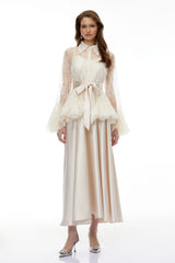 Fadila Neutral SemiSheer Blouse  Dress Set