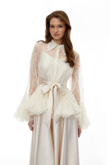 Fadila Neutral SemiSheer Blouse  Dress Set