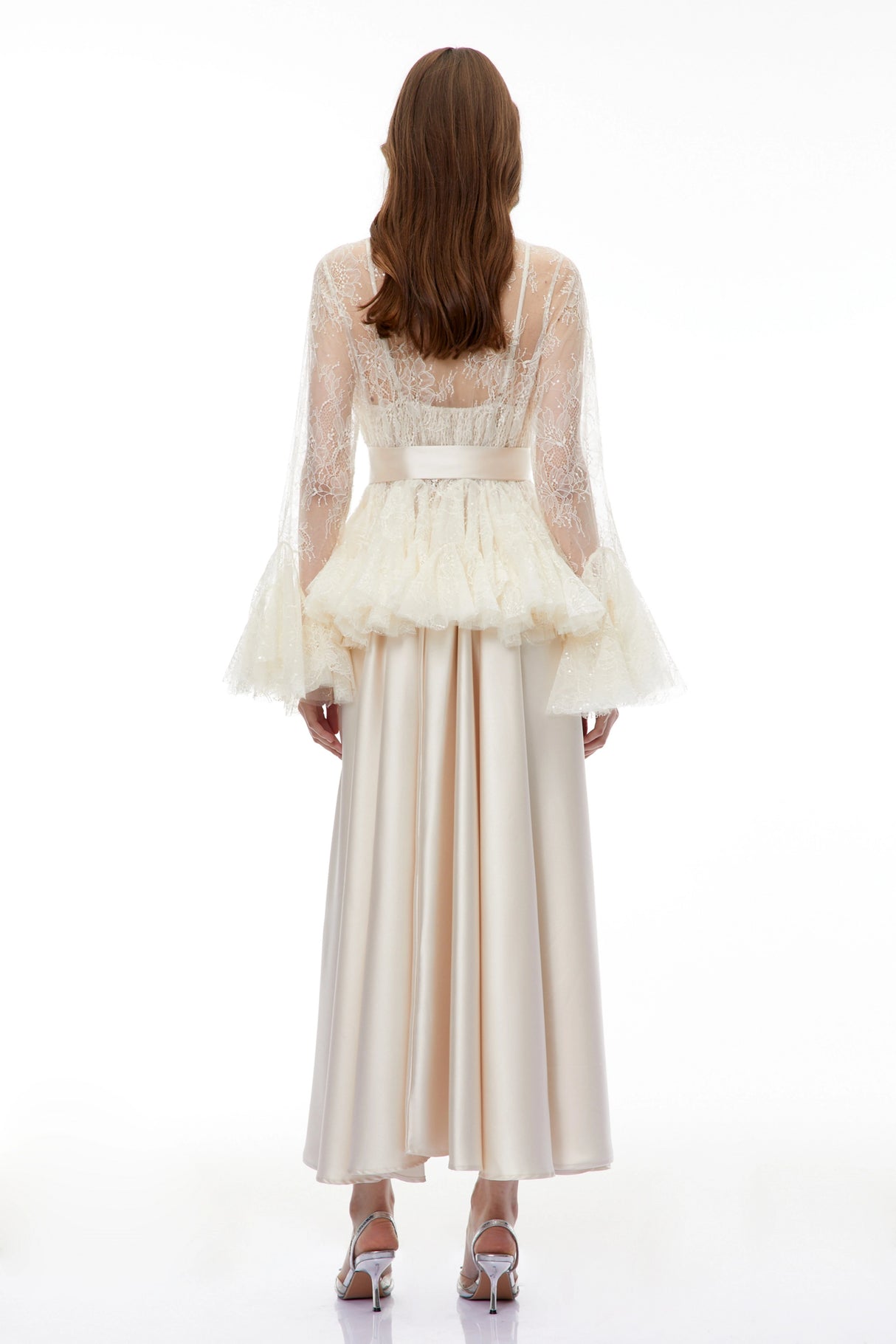 Fadila Neutral SemiSheer Blouse  Dress Set