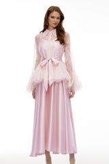 Fadila Pink SemiSheer Blouse  Dress Set