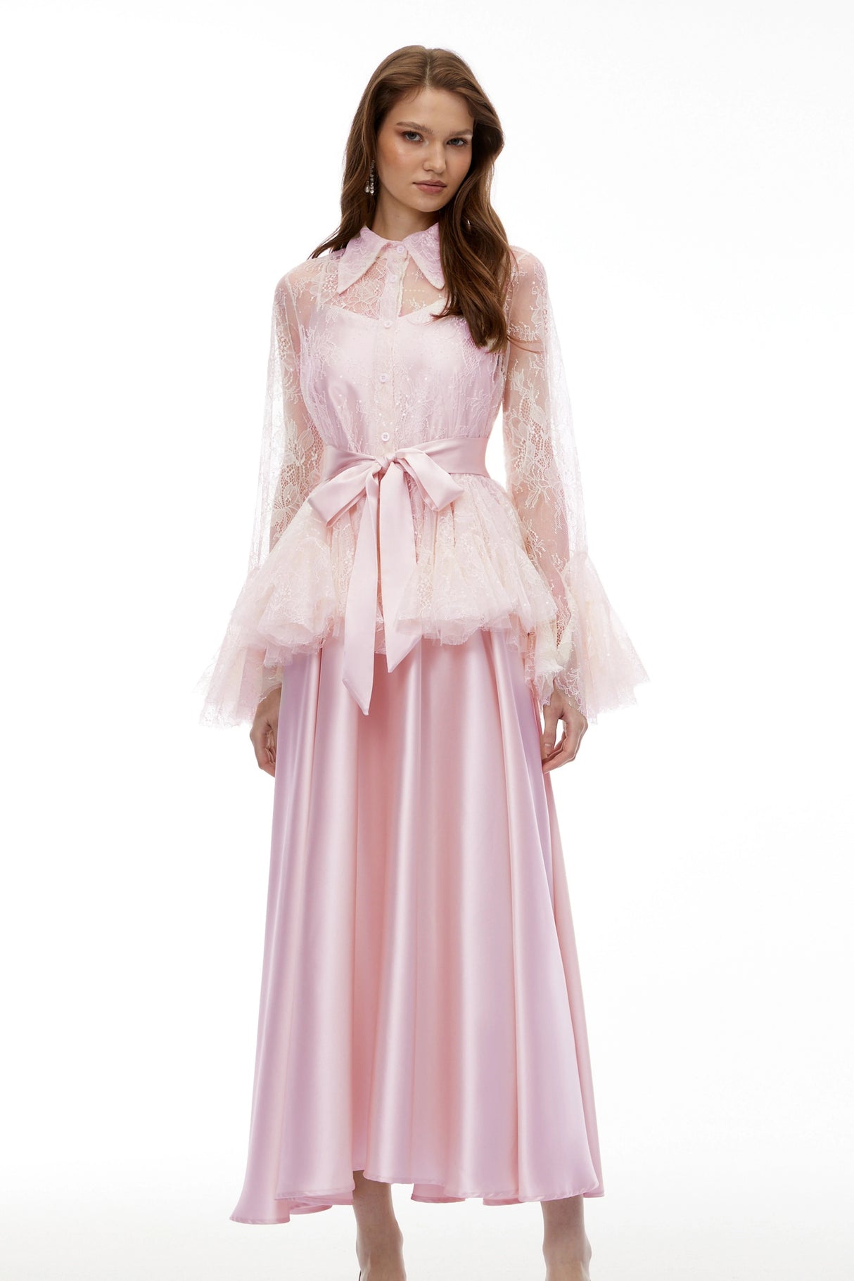 Fadila Pink SemiSheer Blouse  Dress Set