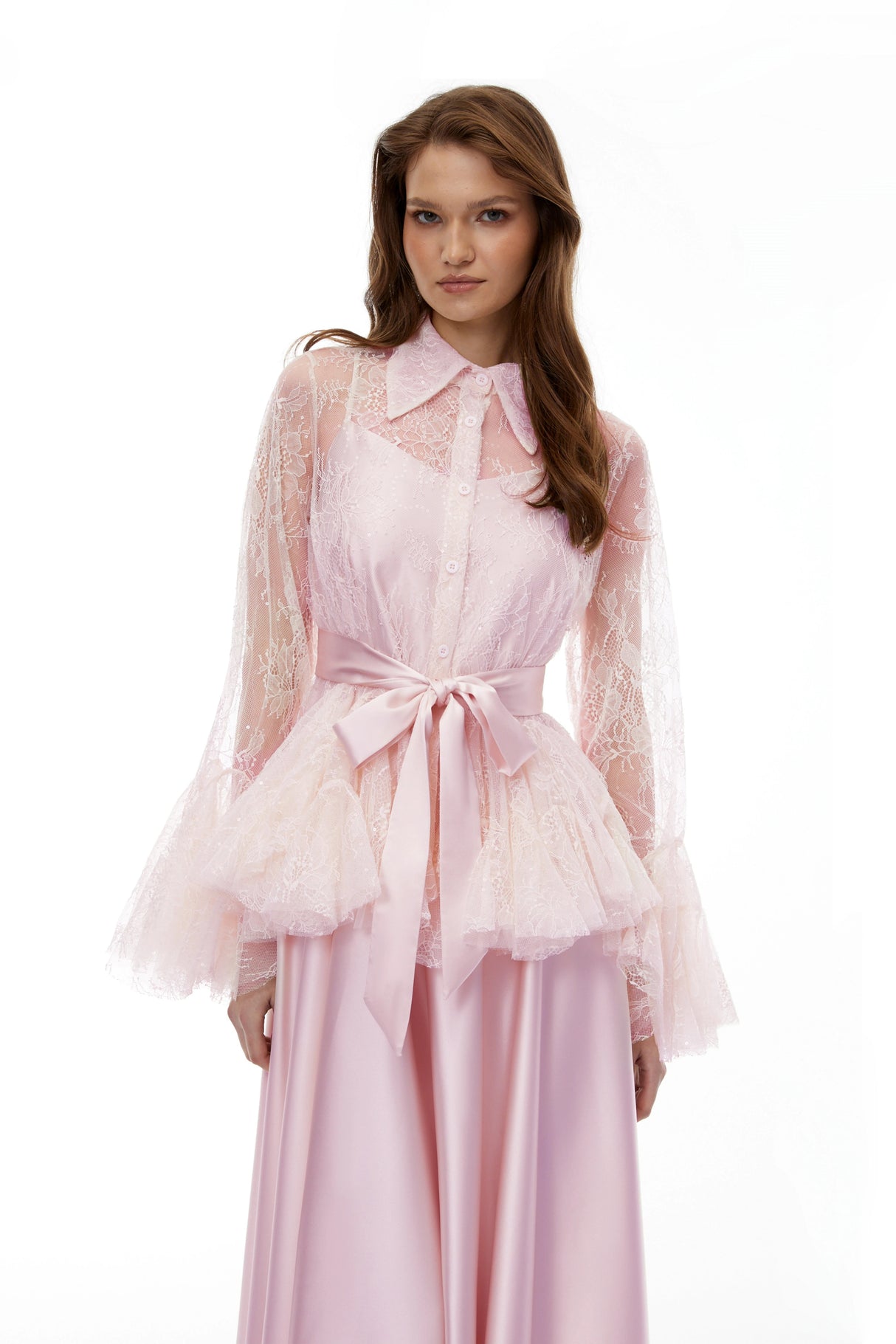 Fadila Pink SemiSheer Blouse  Dress Set