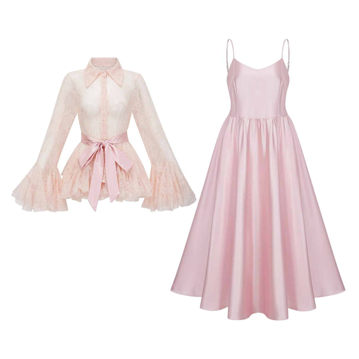 Fadila Pink SemiSheer Blouse  Dress Set