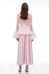 Fadila Pink SemiSheer Blouse  Dress Set