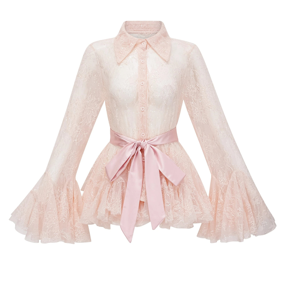Fadila Pink SemiSheer Blouse  Dress Set