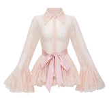 Fadila Pink SemiSheer Blouse  Dress Set