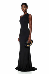 Fadime Black One Shoulder Bodycon Maxi Dress