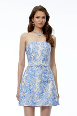 Fahire Blue Floral Print Mini Dress
