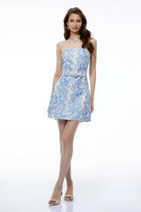 Fahire Blue Floral Print Mini Dress