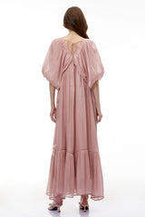 Faina Pink Ruched Maxi Dress with 3D Florals