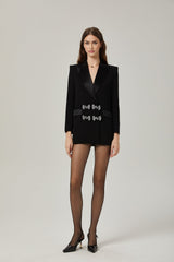Faith Blazer - Long Sleeves - Peak Lapels - Shoulder Pads - Crystal - Embellished Bow Detail