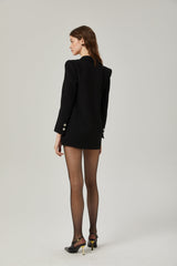 Faith Blazer - Long Sleeves - Peak Lapels - Shoulder Pads - Crystal - Embellished Bow Detail