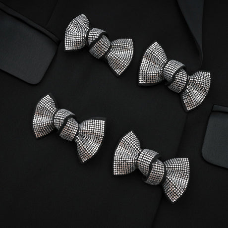 Faith Blazer - Long Sleeves - Peak Lapels - Shoulder Pads - Crystal - Embellished Bow Detail