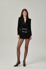 Faith Blazer - Long Sleeves - Peak Lapels - Shoulder Pads - Crystal - Embellished Bow Detail