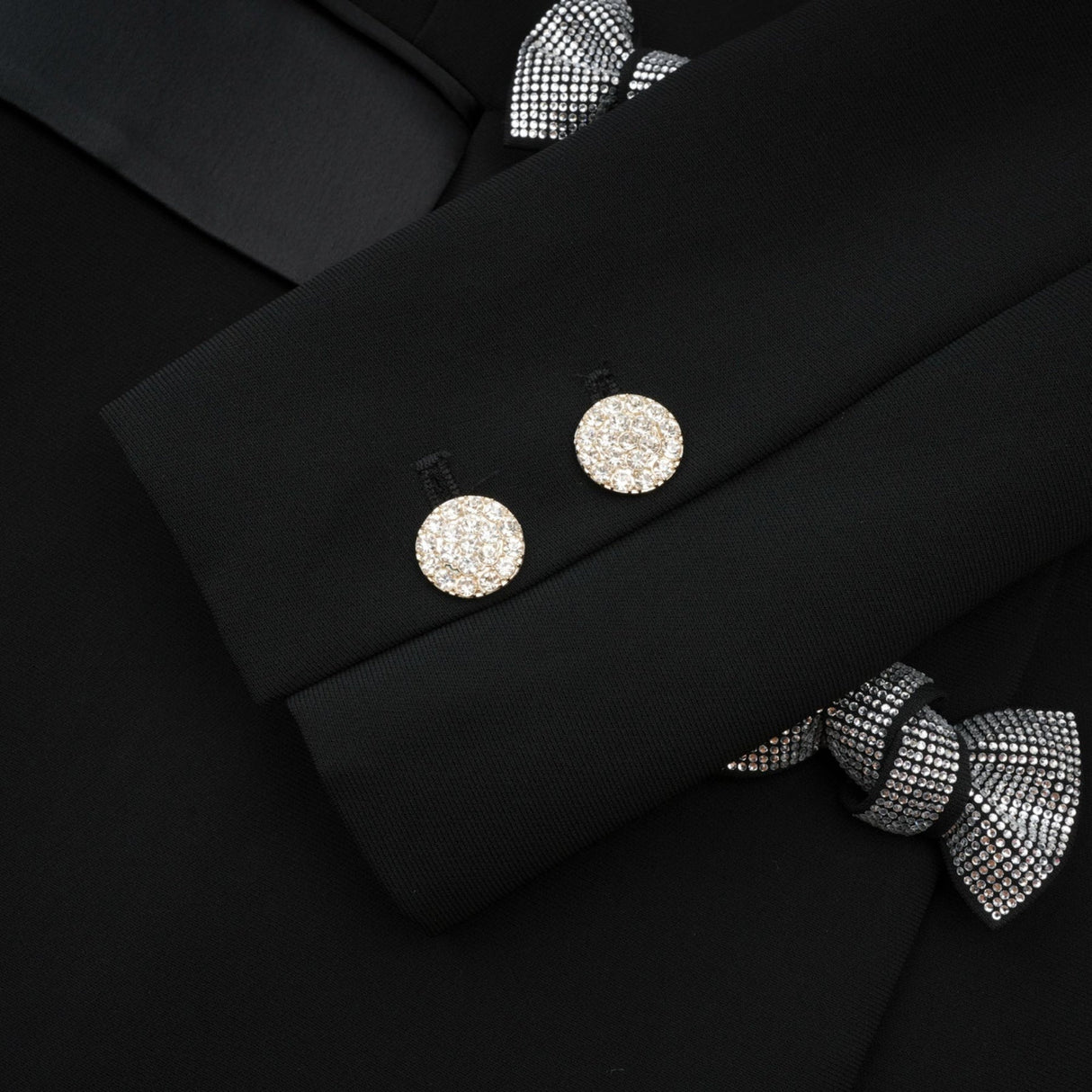 Faith Blazer - Long Sleeves - Peak Lapels - Shoulder Pads - Crystal - Embellished Bow Detail