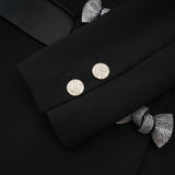 Faith Blazer - Long Sleeves - Peak Lapels - Shoulder Pads - Crystal - Embellished Bow Detail
