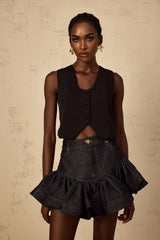 Faith Cropped Top Black Lace V - neck & Lace - up Detail