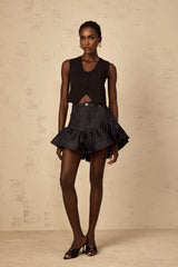 Faith Cropped Top Black Lace V - neck & Lace - up Detail