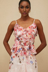 Faith Maxi Dress - Rose Print - Tiered Hem - Sleeveless - Adjustable Straps