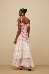 Faith Maxi Dress - Rose Print - Tiered Hem - Sleeveless - Adjustable Straps