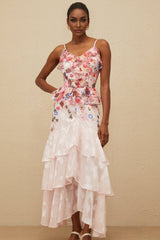 Faith Maxi Dress - Rose Print - Tiered Hem - Sleeveless - Adjustable Straps