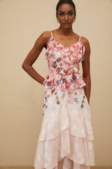 Faith Maxi Dress - Rose Print - Tiered Hem - Sleeveless - Adjustable Straps
