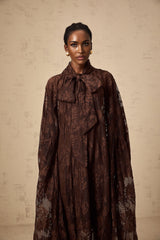 Faith Midi Dress - Long Sleeves - Chantilly Lace - Self - Tie Design - Asymmetric Hemline
