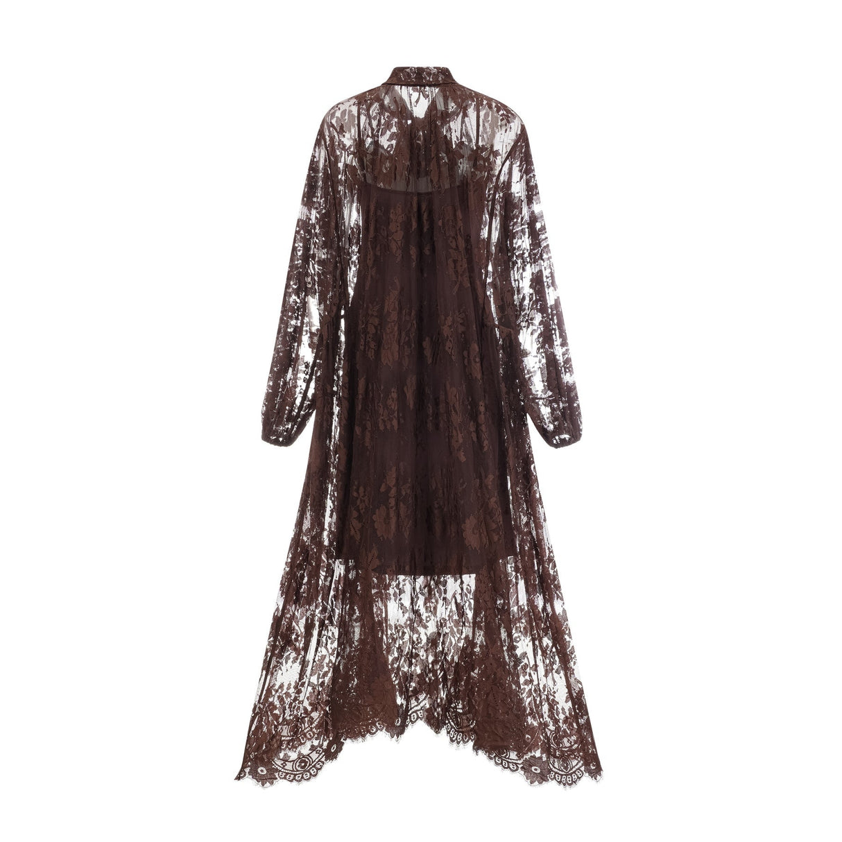 Faith Midi Dress - Long Sleeves - Chantilly Lace - Self - Tie Design - Asymmetric Hemline