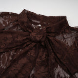Faith Midi Dress - Long Sleeves - Chantilly Lace - Self - Tie Design - Asymmetric Hemline