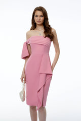 Faith Pink Off Shoulder Ruched Midi Dress