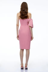 Faith Pink Off Shoulder Ruched Midi Dress