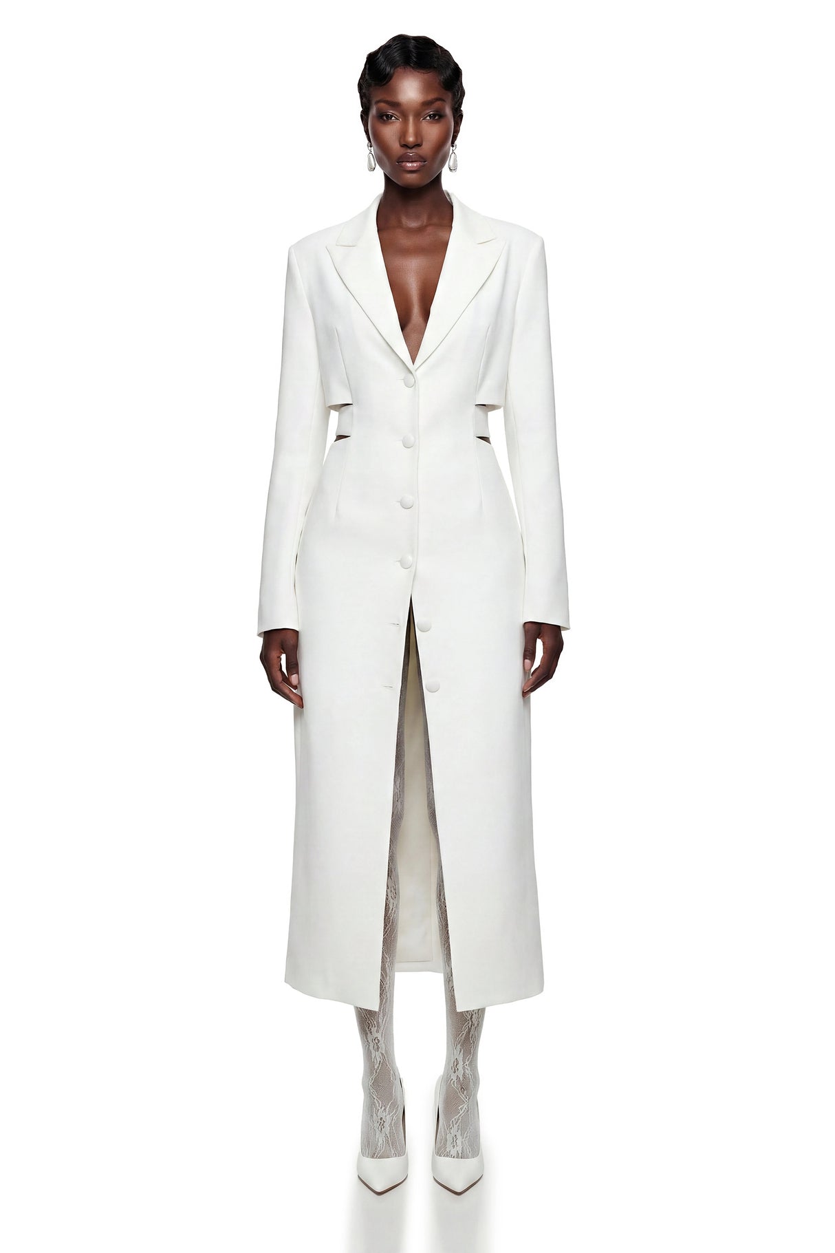 Fanny White Blazer Midi Dress with CutOuts