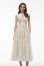 Fariba White VNeck Floral Lace Maxi Dress