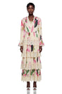 Farnaz Cream Floral Print Maxi Dress with Lace Trim