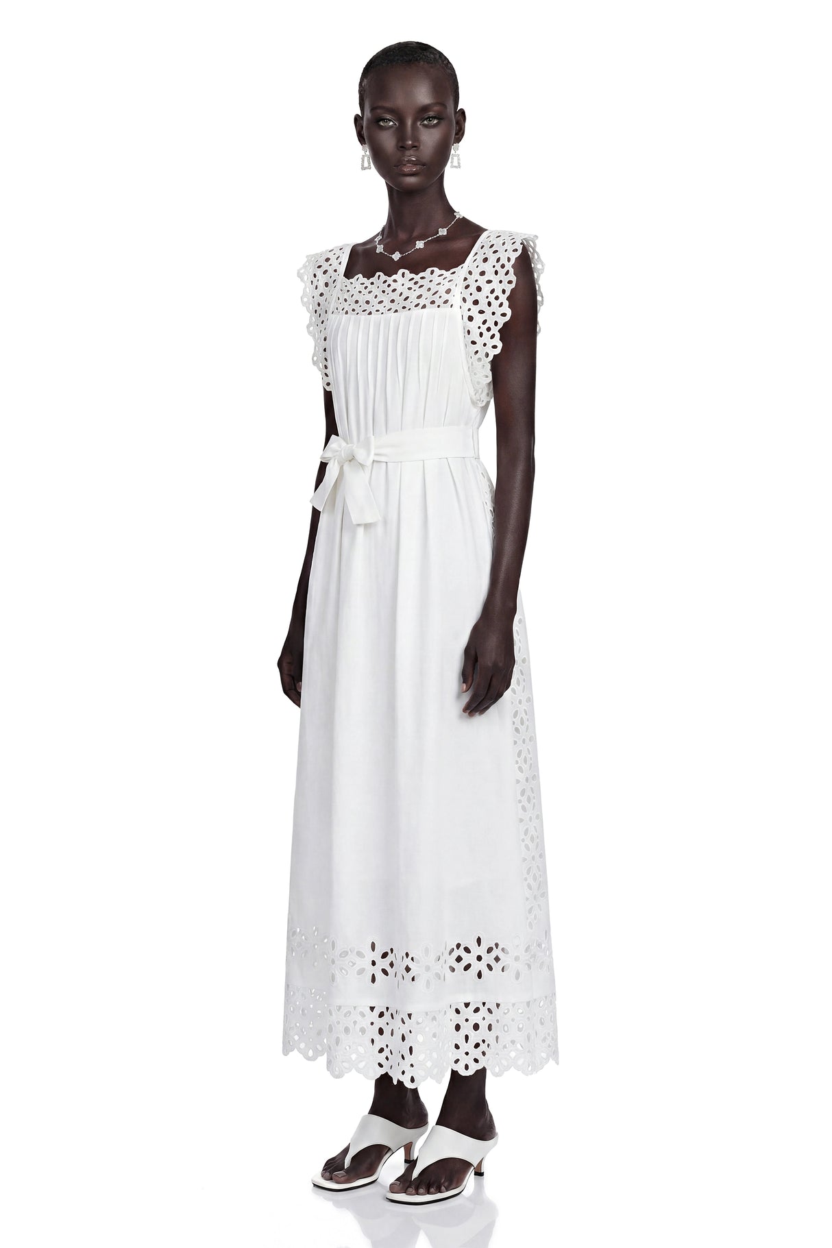 Farrah White CutOut Pleated Maxi Dress