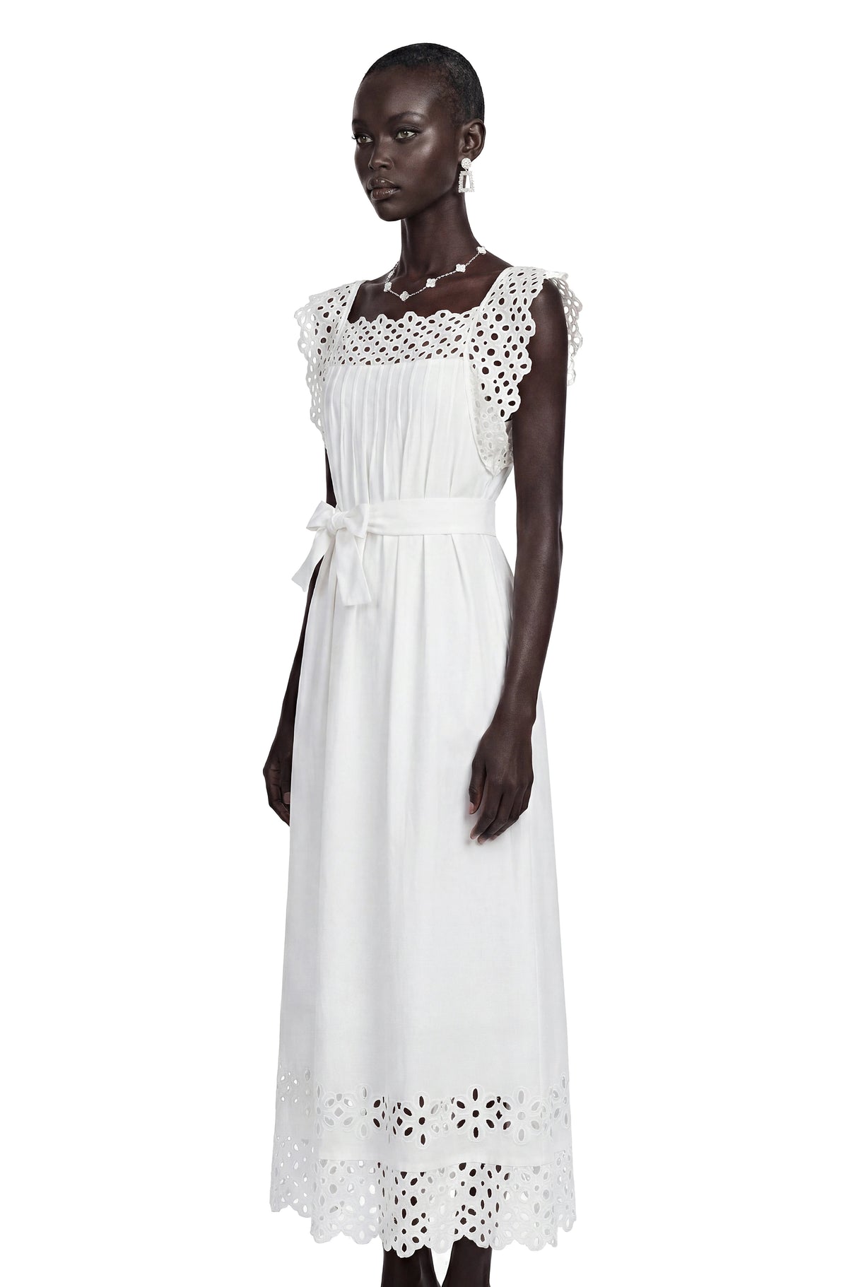 Farrah White CutOut Pleated Maxi Dress