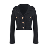 Ivy Jacket & Skirt Black Waffle Knit Matching Set