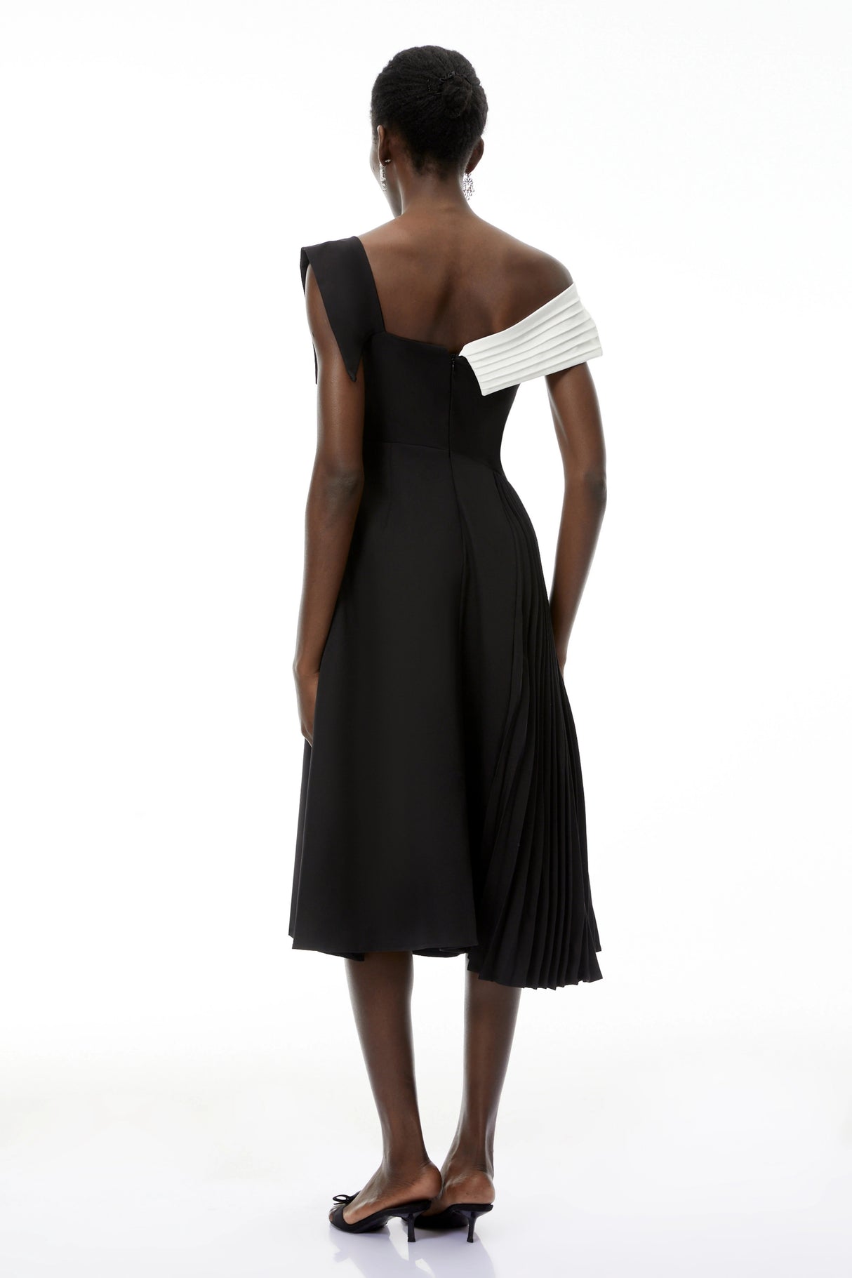 Faustine Black Asymmetrical Color Block Midi Dress