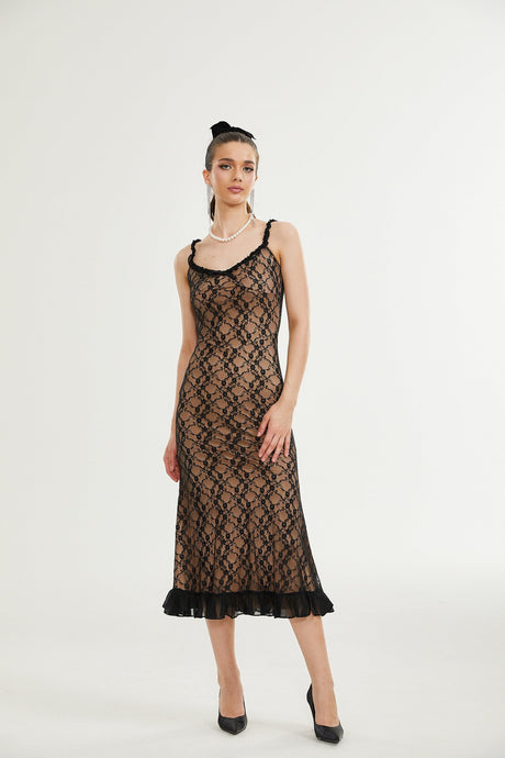 Fayette black florallace midi dress