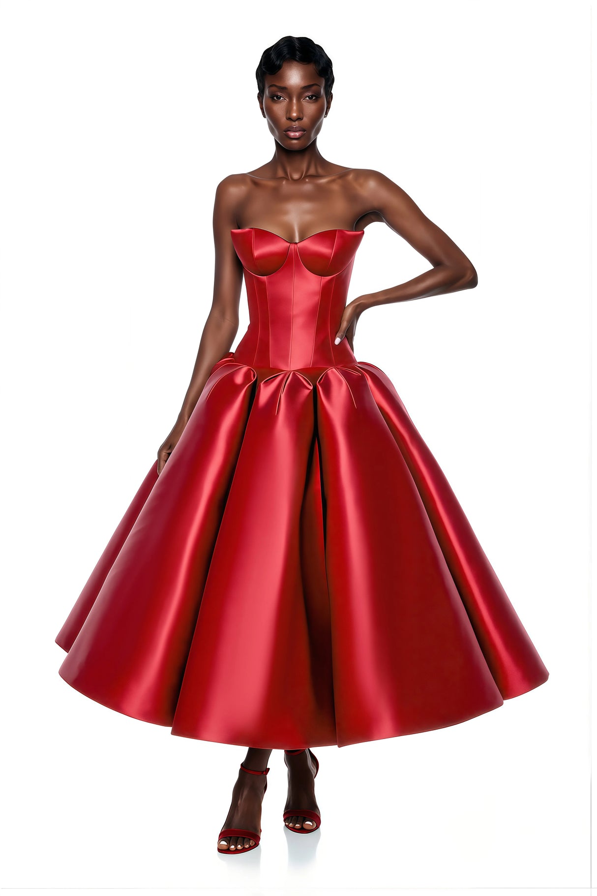 Fazilet Red Off Shoulder Corset Midi Dress