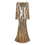 Federica Gold Train Sequined Maxi Dress