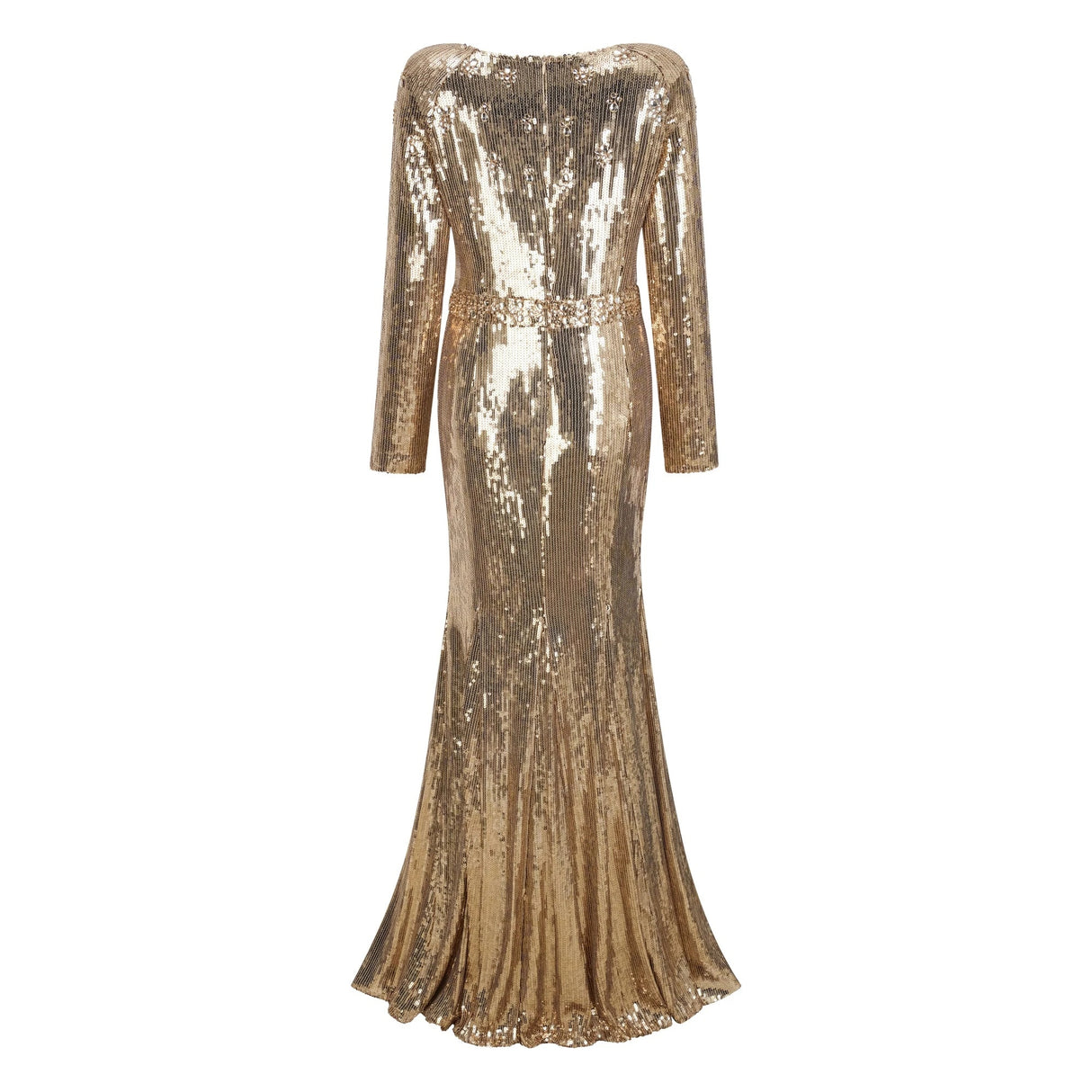 Federica Gold Train Sequined Maxi Dress