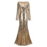 Federica Gold Train Sequined Maxi Dress