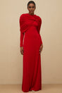 Federica Maxi Dress - Red Cape Design - Ruched Detail - Long Sleeves