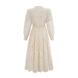 Federica Midi Dress Neutrals Lace - Embroidered & Belted