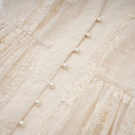 Federica Midi Dress Neutrals Lace - Embroidered & Belted
