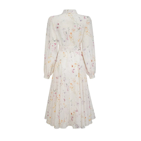 Federica Midi Dress White Floral Print Calf Length Button Fastening