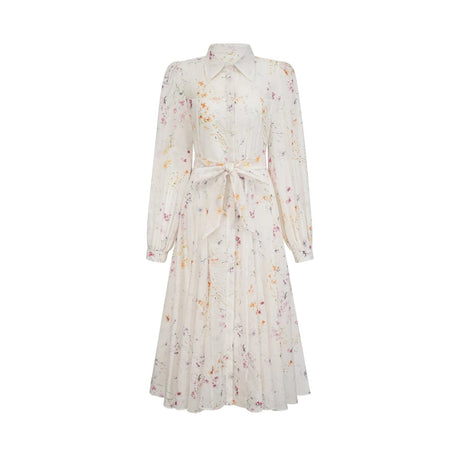 Federica Midi Dress White Floral Print Calf Length Button Fastening