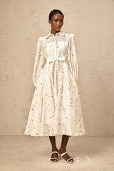 Federica Midi Dress White Floral Print Calf Length Button Fastening