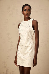 Federica Mini Dress Embellished Crystal Pearls & Sequins White